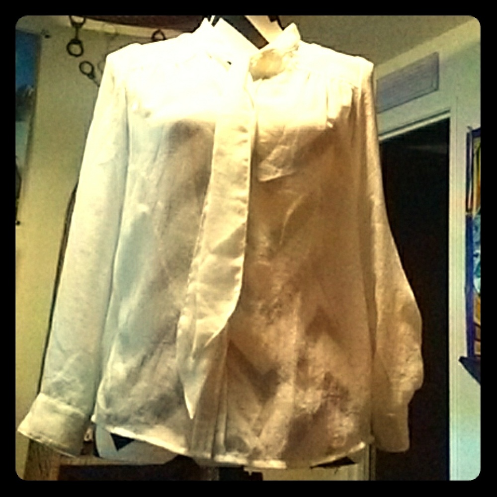 White Sheer Button Up Blouse with Tie